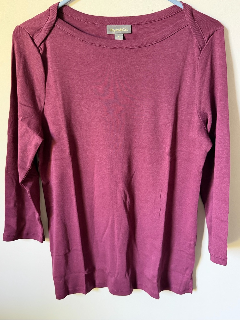 Style & Co. Women's “New Brickberry” 3/4 Sleeve, Boat Neck Top, Medium